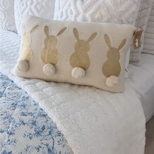 Easter Bunny Pom-Pom Decorative Pillow - Gold on Cream